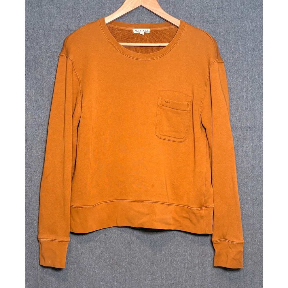 Alex Mill Womens Cotton French Terry Crewneck Sweatshirt Brown Pocket Size‎ M
